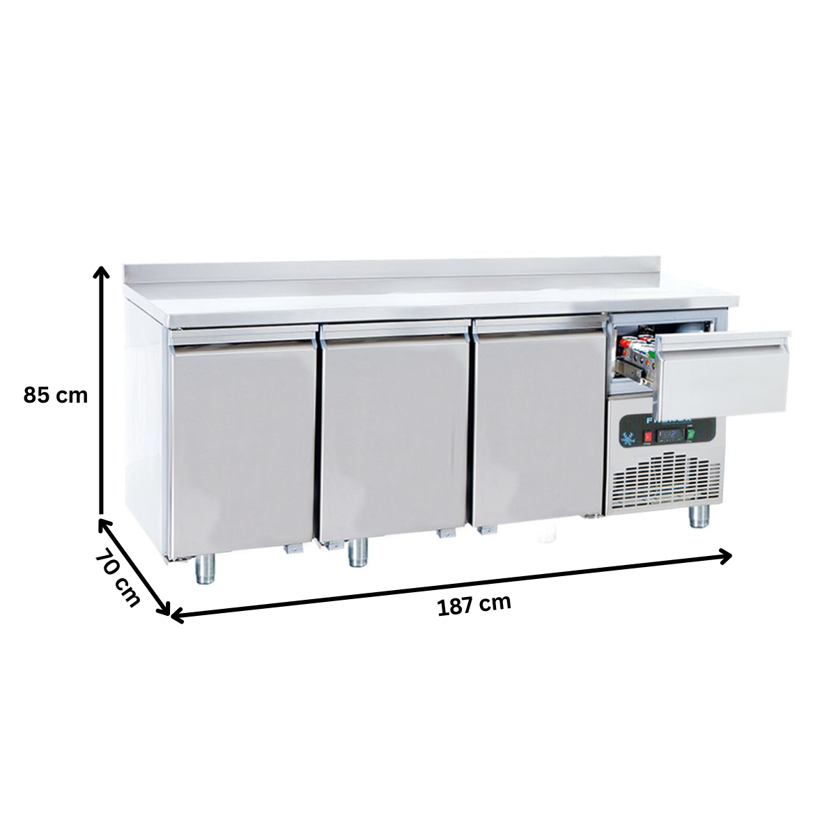 Masa rece FRENOX, profesionala, inox, 3 usi, 1 sertar, 474 lt, 187*70*85 cm - 5