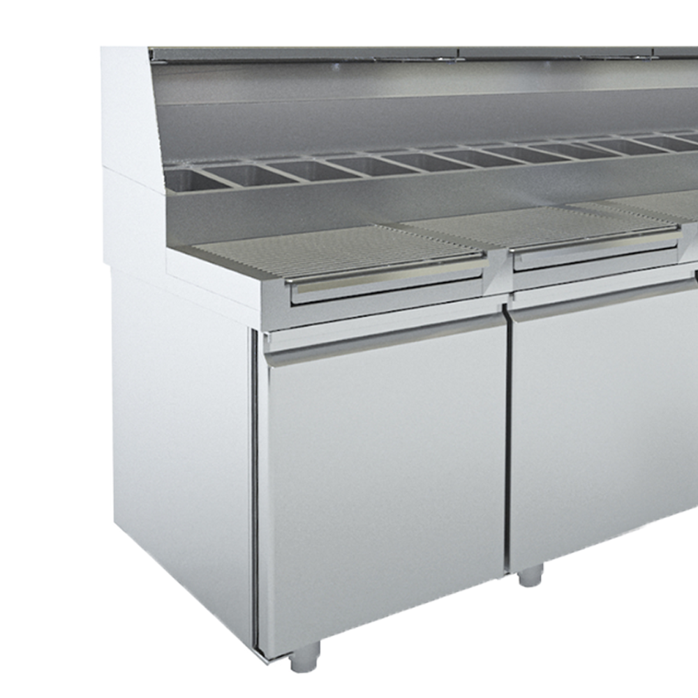 Masa rece preparare pizza FRENOX, profesionala, inox, 3 usi si 13 cuve, 720 lt, 223*83*136 cm - 1