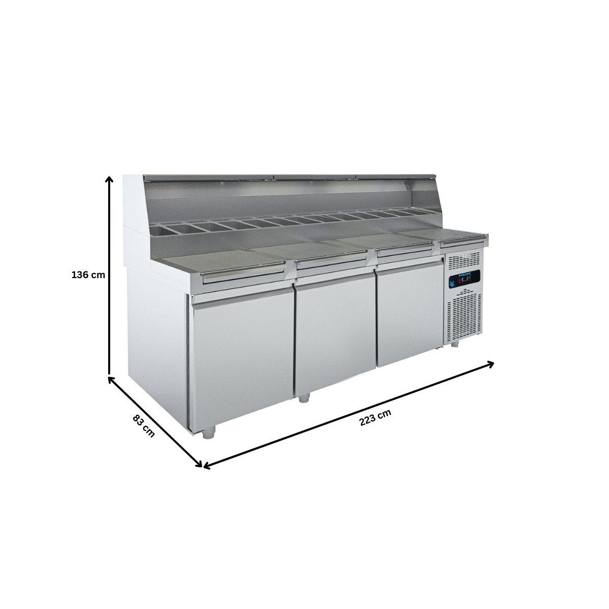 Masa rece preparare pizza FRENOX, profesionala, inox, 3 usi si 13 cuve, 720 lt, 223*83*136 cm - 5