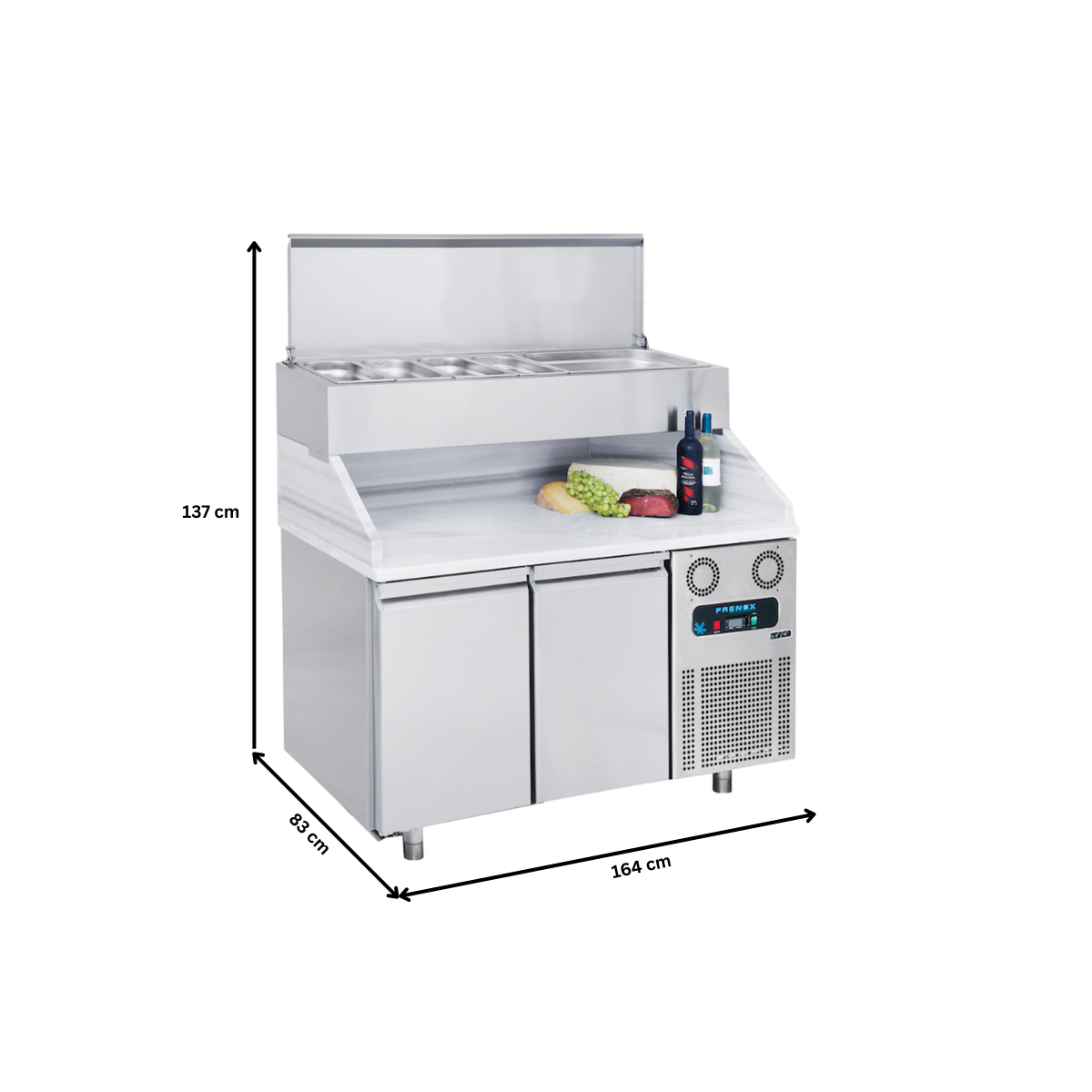 Masa rece preparare pizza FRENOX, profesionala, inox, 2 usi si 9 cuve, 164*83*137 cm - 4
