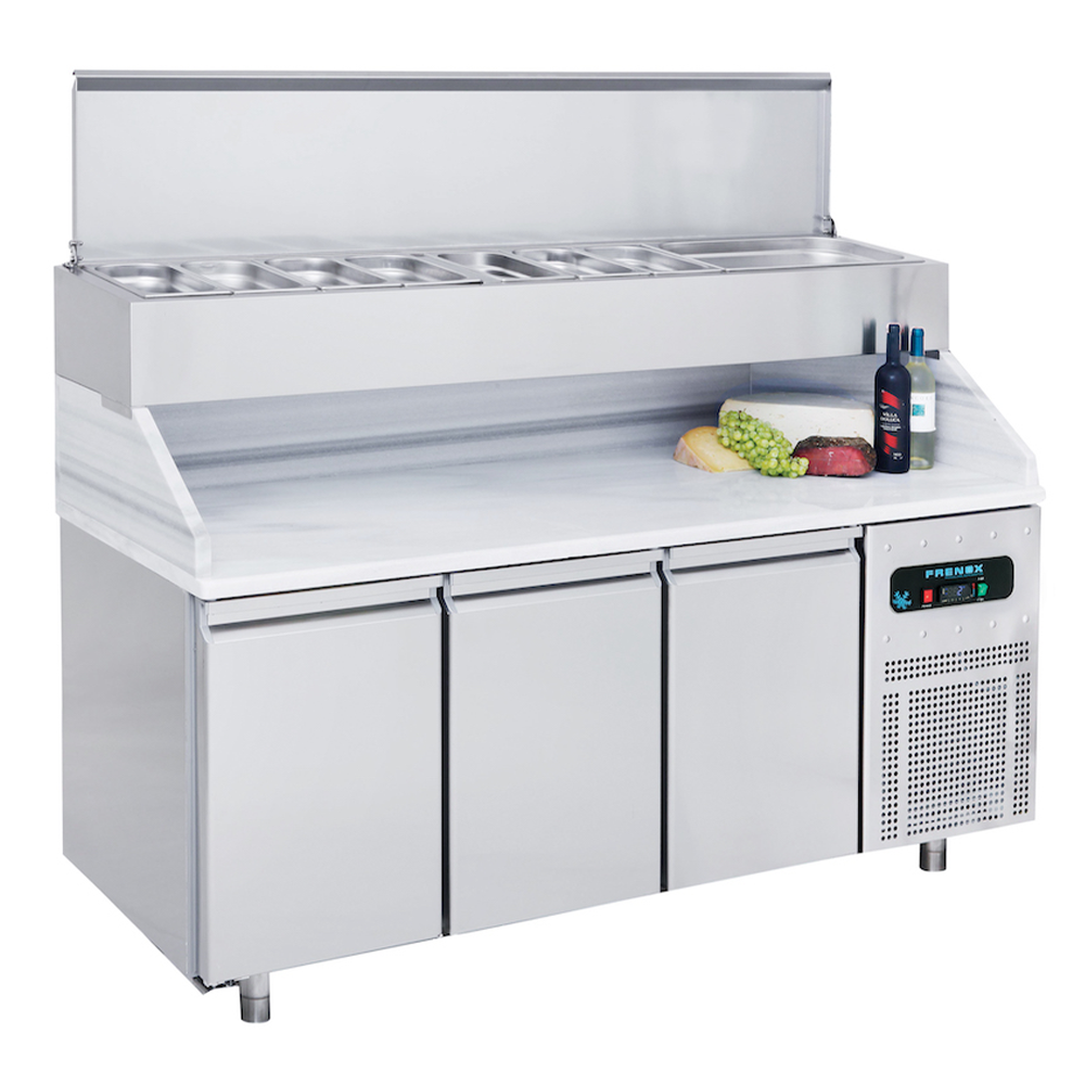 Masa rece preparare pizza FRENOX, profesionala, inox, 3 usi si 12 cuve, 223*83*137 cm - 0