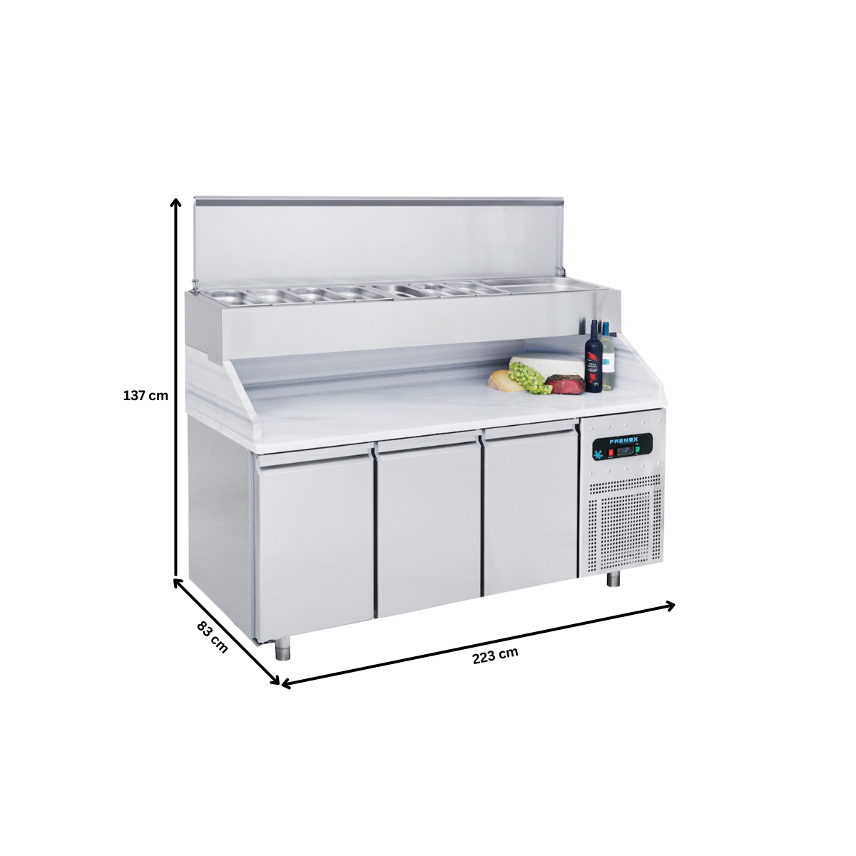 Masa rece preparare pizza FRENOX, profesionala, inox, 3 usi si 12 cuve, 223*83*137 cm - 4