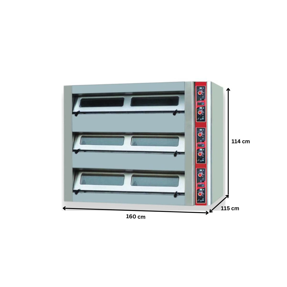 Cuptor profesional pentru pizza si patiserie, electric, inox, cu samota, 3 vetre x 4 tavi 40*60 cm, 160*115*48 cm - 3