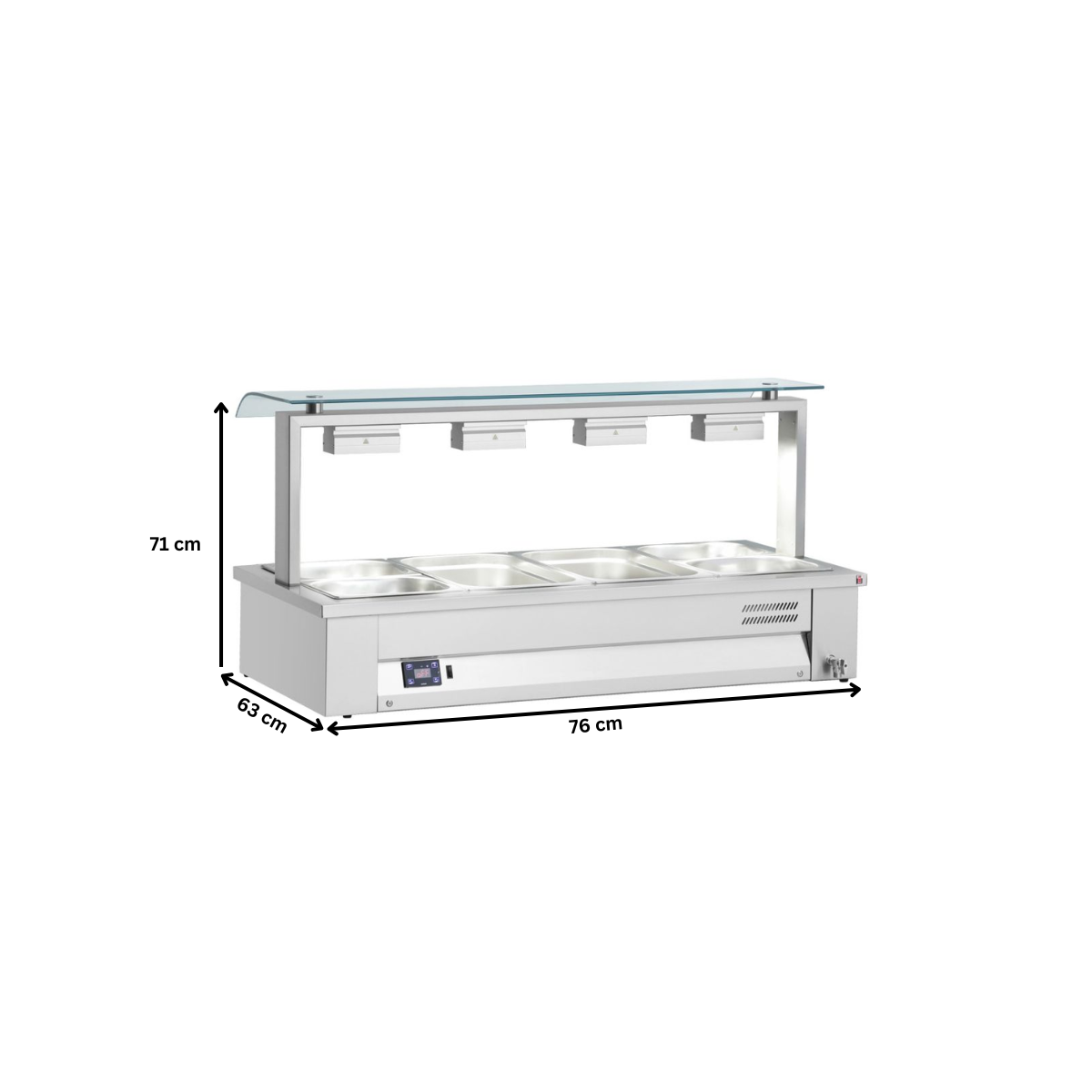 Bain-marie de banc, cu geam simplu, 2 cuve, 76*63*71 cm - 2