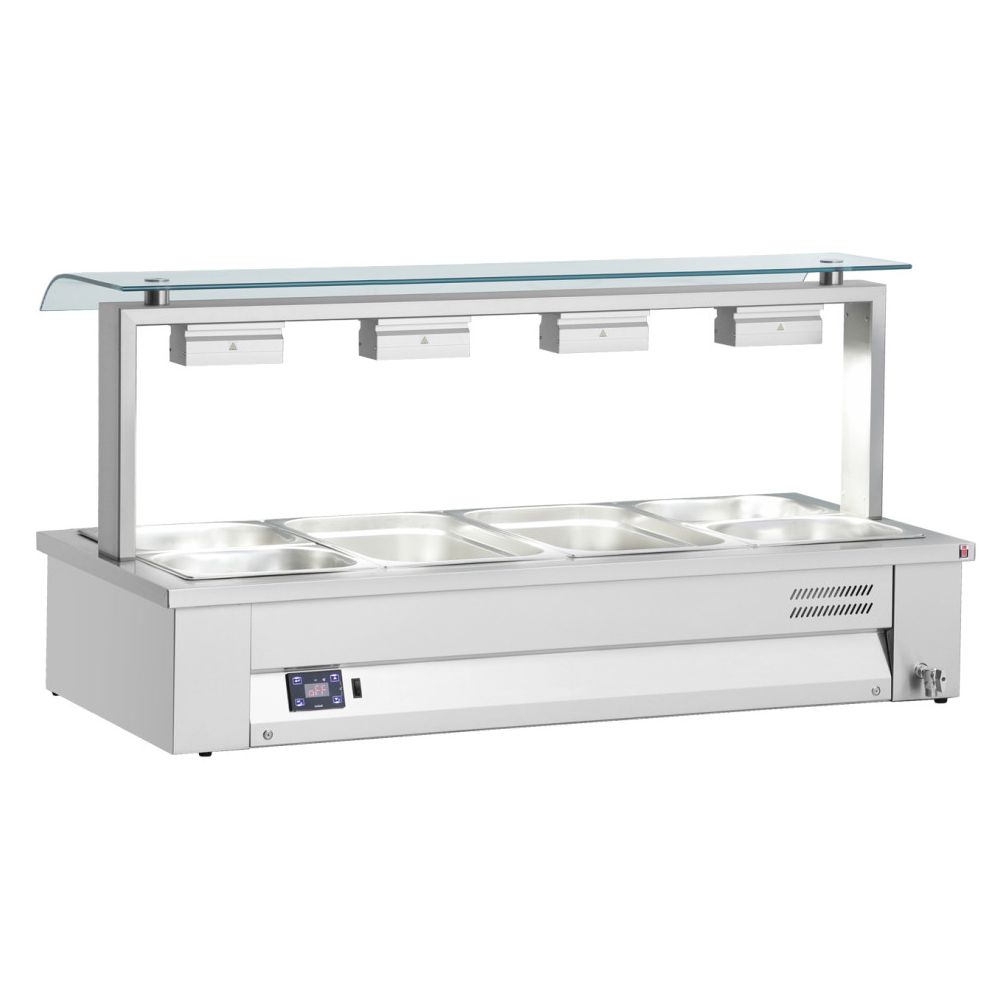 Bain-marie de banc, cu geam simplu, 3 cuve, 108*63*71 cm - 0