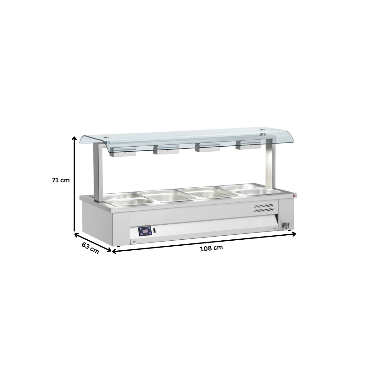 Bain-marie de banc, cu geam dublu, 3 cuve, 108*63*71 cm - 2