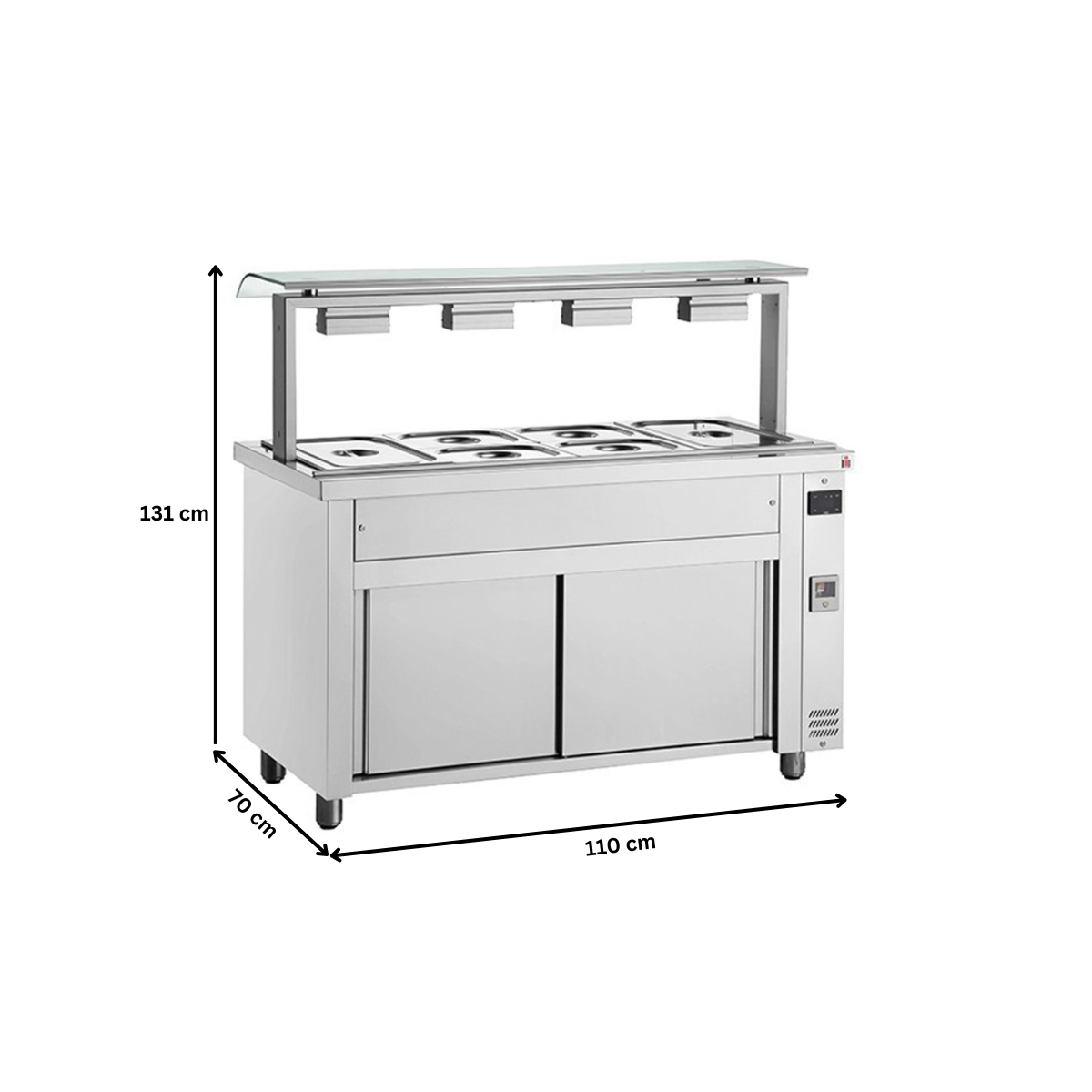 Bain-marie 3 GN 1/1 cu dulap neutru si geam simplu, 110 cm - 3