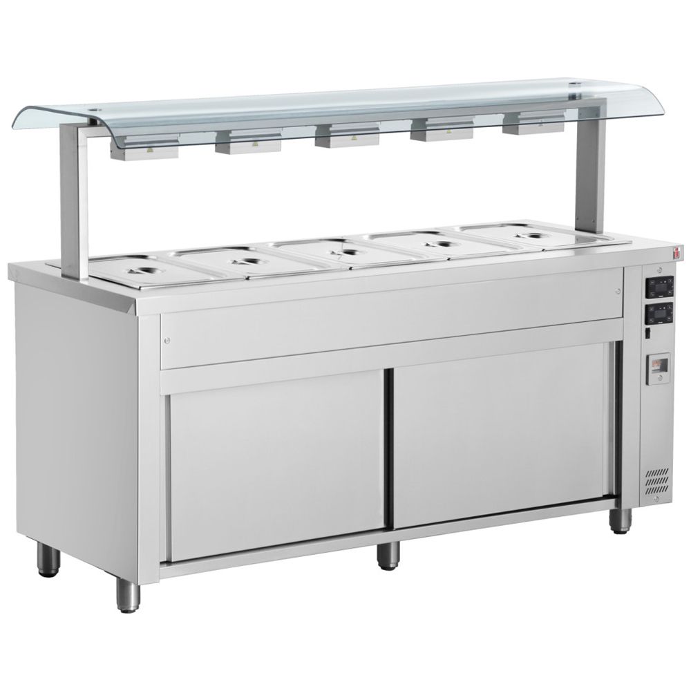 Bain-marie 5 tavi GN 1/1 cu dulap cald si geam dublu, 179 kg - 0
