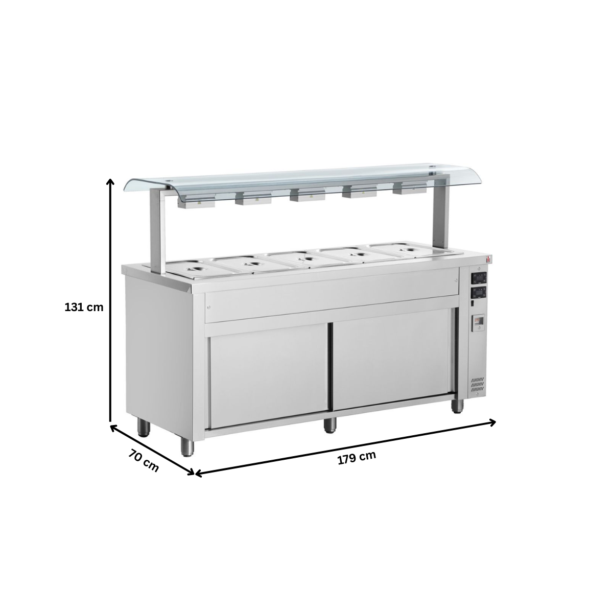 Bain-marie 5 tavi GN 1/1 cu dulap cald si geam dublu, 179 kg - 3