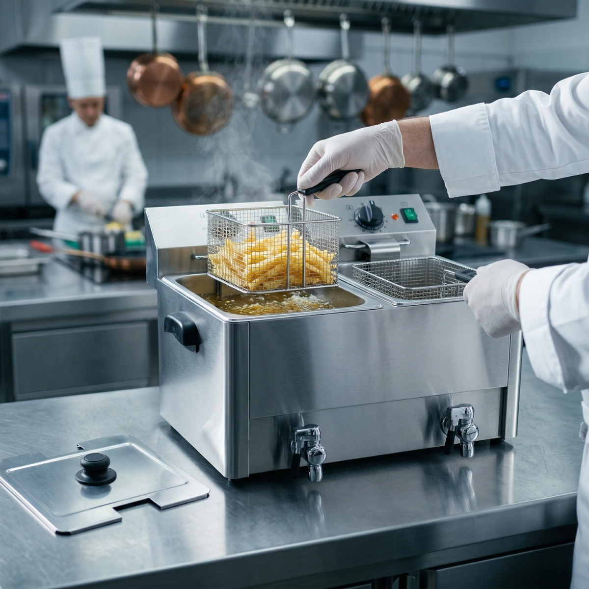 Friteuza dubla, electrica, profesionala de banc cu debuseu, 2 cuve 8+8 lt, 59*46*39 cm - 6