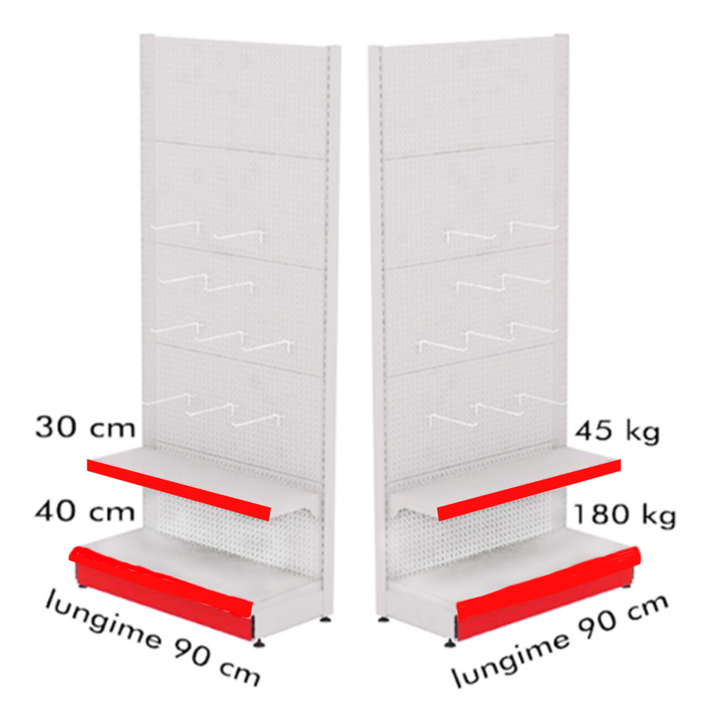 Raft metalic de perete cu carlige 90*220 baza 40 cm si 1 polita de 30 cm - 1