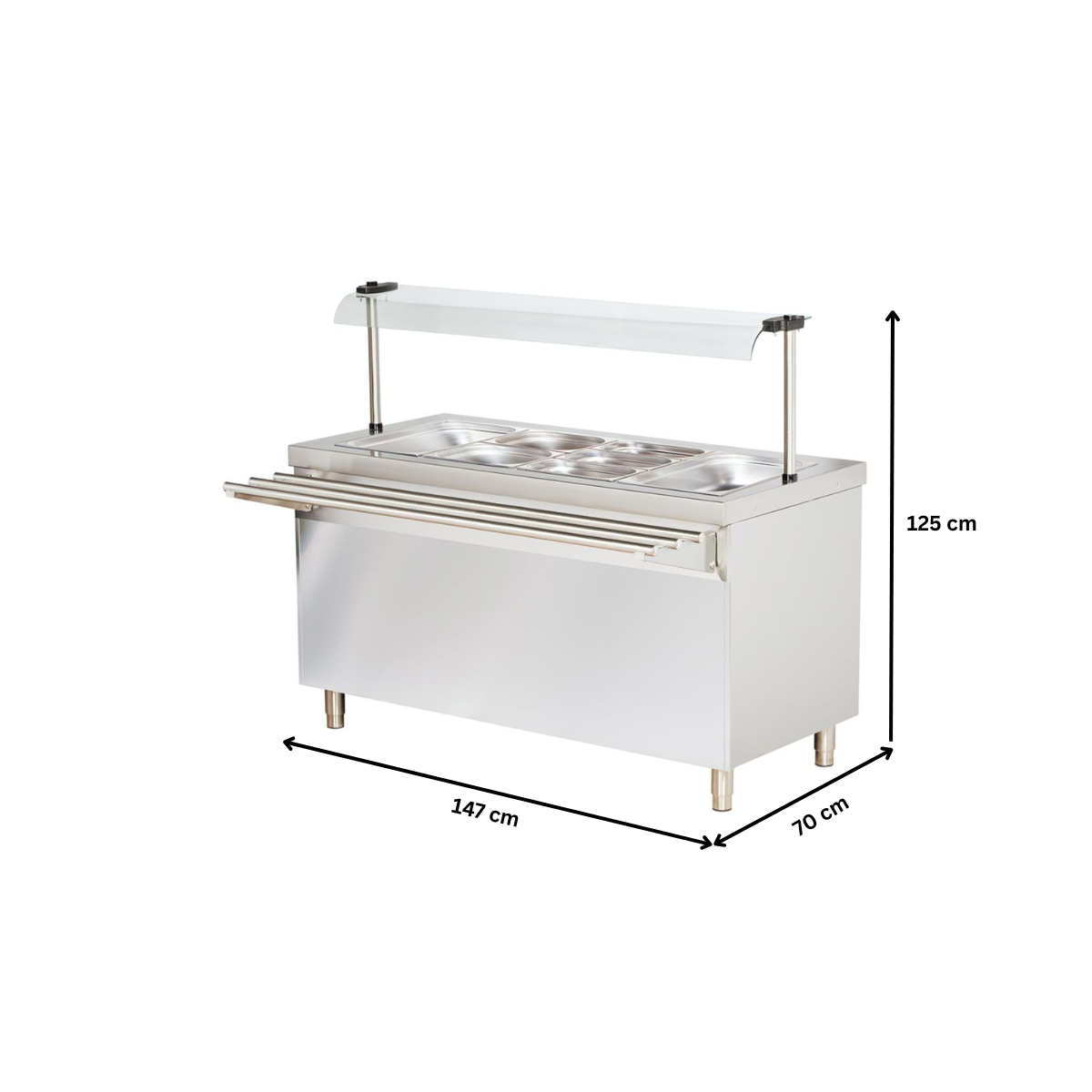 Salad bar 4 GN 1/1 cu dulap frigorific si raft din sticla curbat, 147 cm - 3