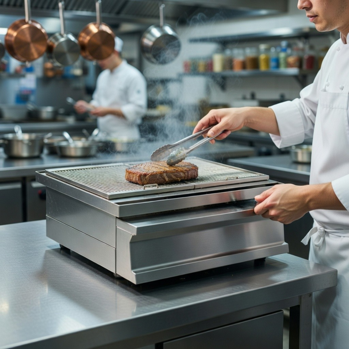 Grill profesional, inox, pe carbuni, 80*73*29 cm - 3