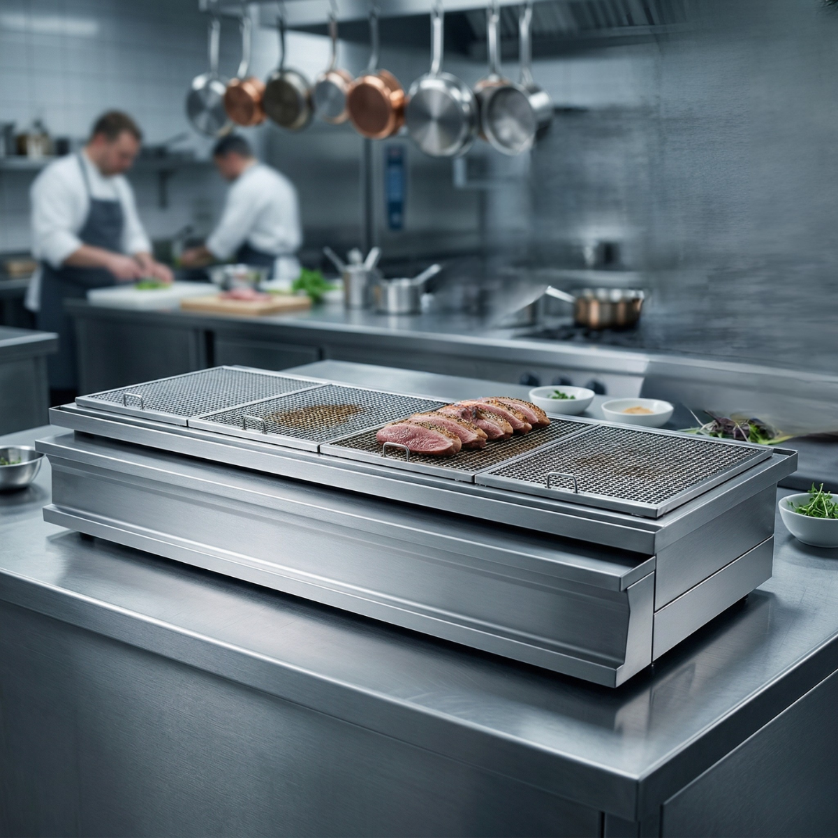 Grill profesional, inox, pe carbuni, 160*73*29 cm - 3