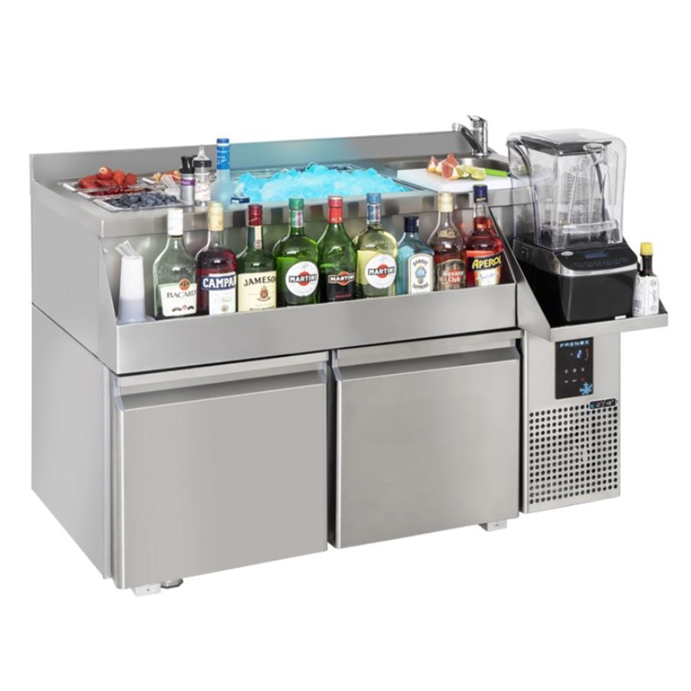 Masa rece FRENOX cocktailuri, profesionala, inox, 2 usi si chiuveta, 150 lt, 120*60*85 cm - 1