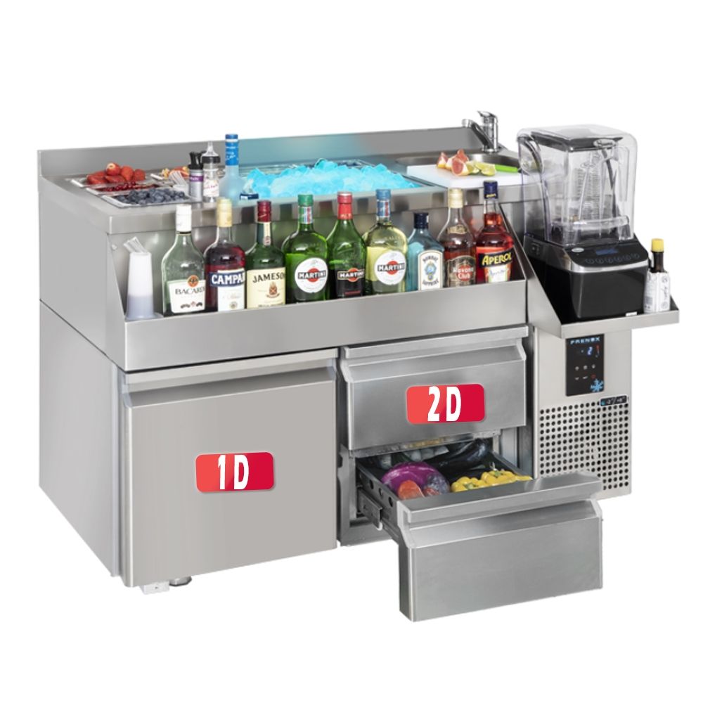 Masa rece FRENOX cocktailuri, profesionala, inox, 2 usi si chiuveta, 150 lt, 120*60*85 cm - 2
