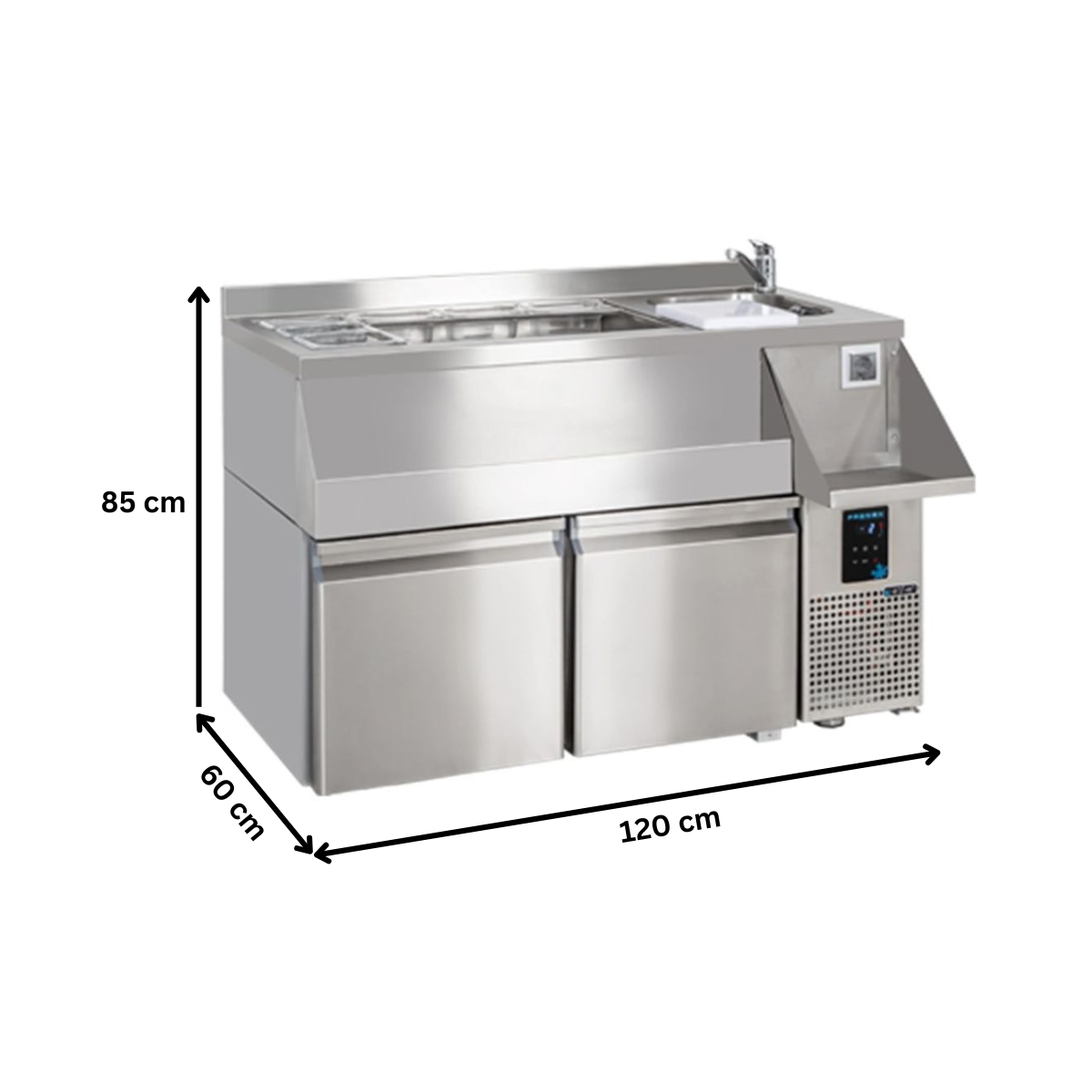 Masa rece FRENOX cocktailuri, profesionala, inox, 2 usi si chiuveta, 150 lt, 120*60*85 cm - 4