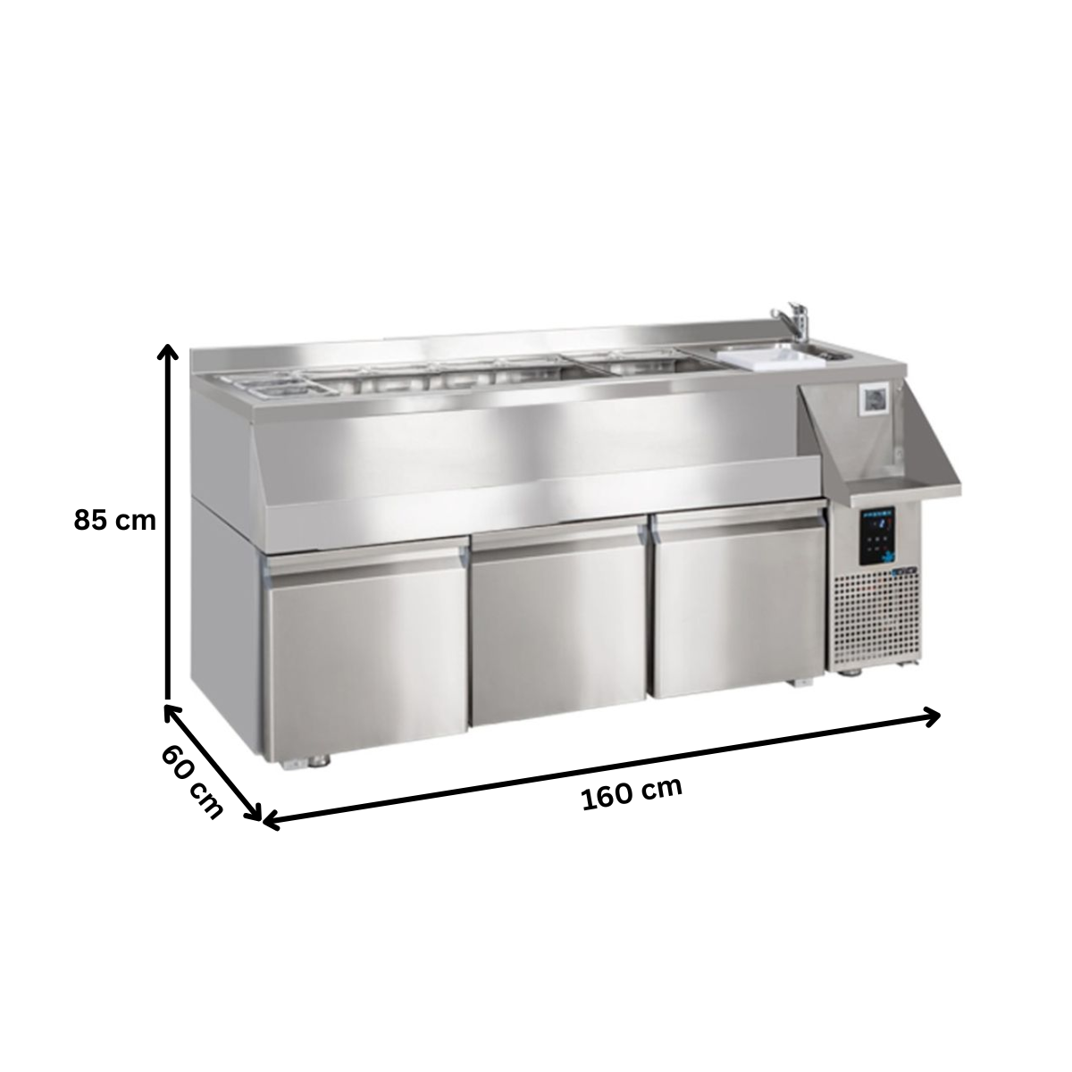 Masa rece inox FRENOX cocktailuri cu 3 usi si chiuveta, profesionala - 2