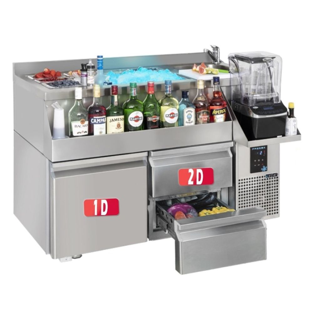 Masa rece inox FRENOX cocktailuri cu 3 usi si chiuveta, profesionala - 1