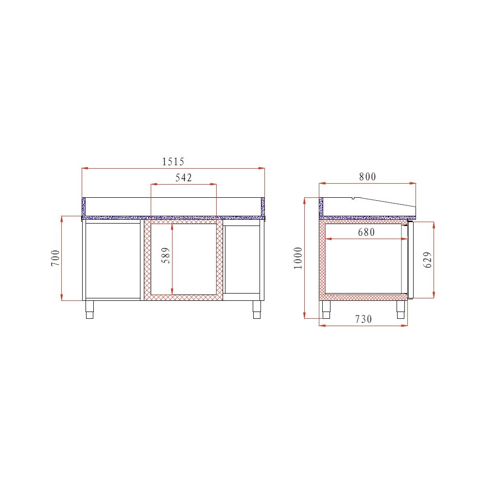 Masa rece preparare pizza, profesionala, vitrina ingrediente, inox, 1 usa si 6 sertare, 390 lt, 151*80*100 cm - 8