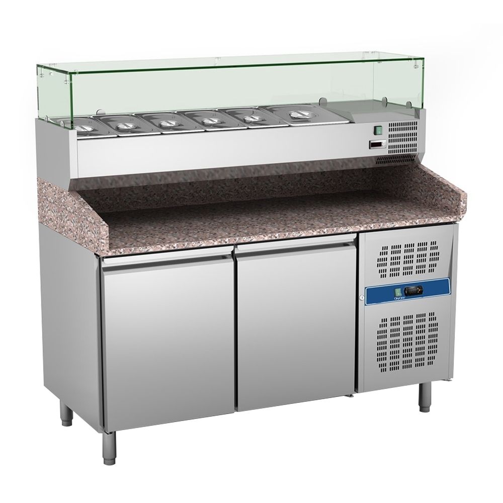 Masa rece preparare pizza, profesionala, vitrina ingrediente, 2 usi, 390 lt, 151*80*100 cm - 0