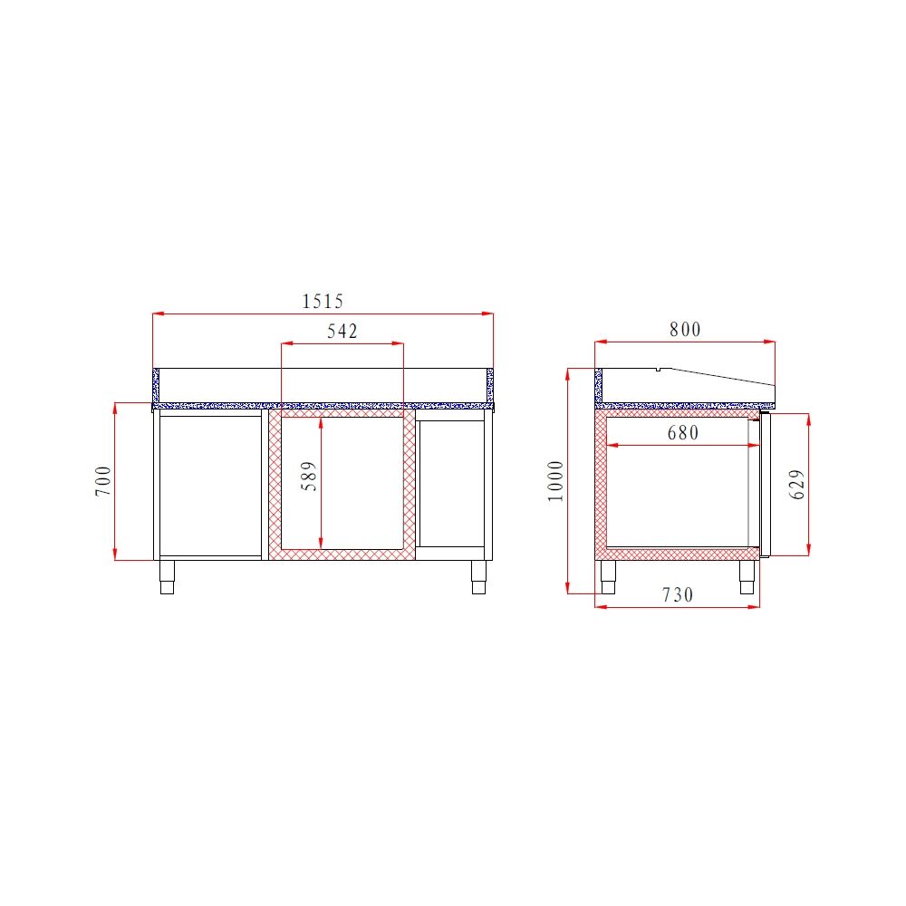 Masa rece preparare pizza, profesionala, vitrina ingrediente, 2 usi, 390 lt, 151*80*100 cm - 7