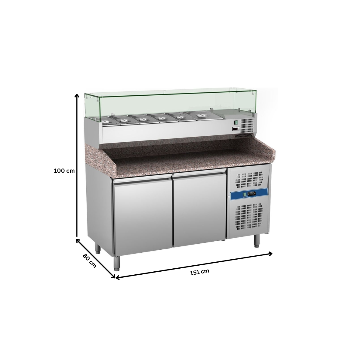 Masa rece preparare pizza, profesionala, vitrina ingrediente, 2 usi, 390 lt, 151*80*100 cm - 11
