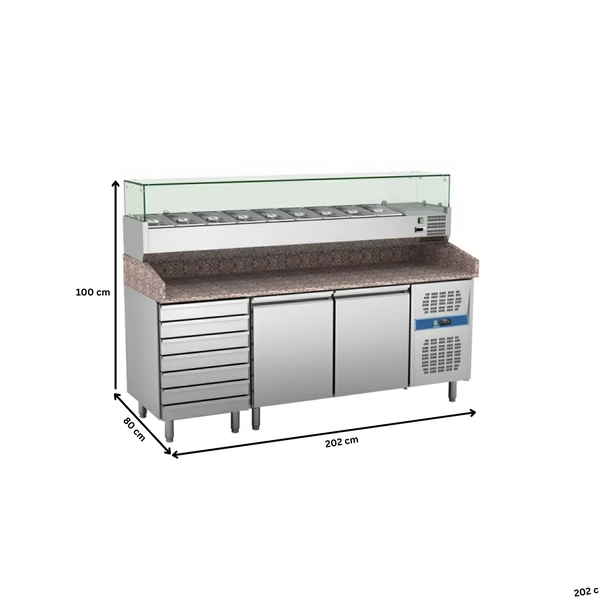 Masa rece preparare pizza, profesionala, vitrina ingrediente, inox, 2 usi si 6 sertare, 580 lt, 202*80*100 cm - 10