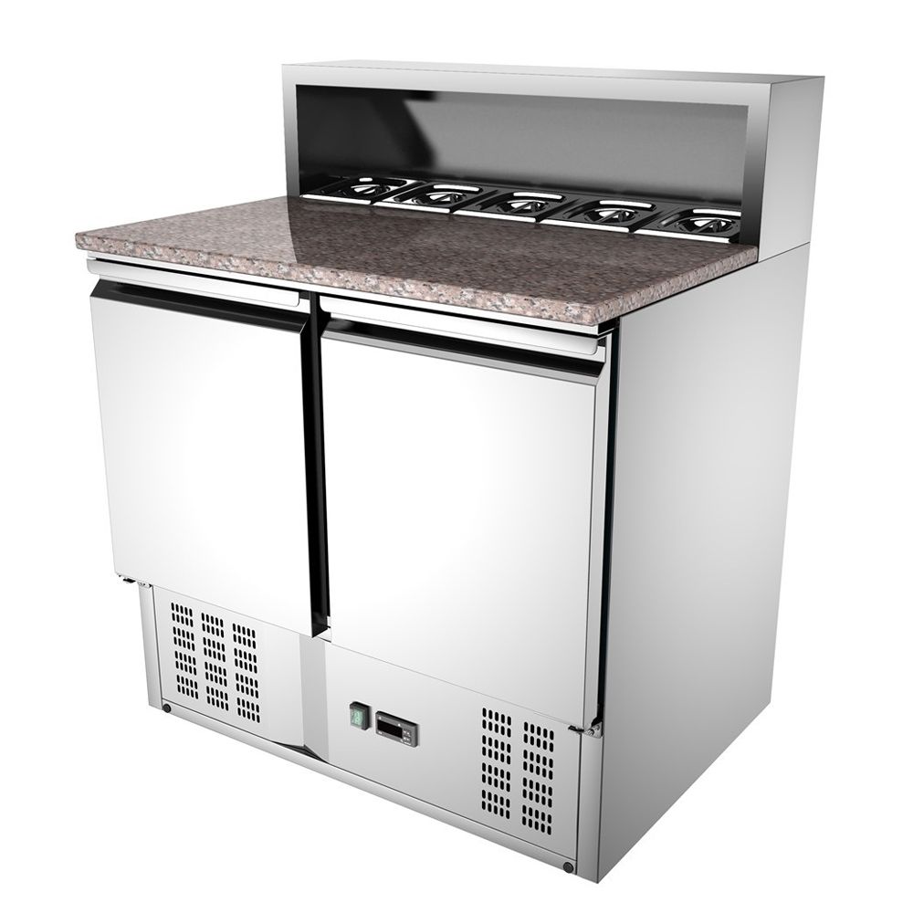 Masa rece preparare pizza, profesionala, inox, 2 usi si 5 cuve, 240 lt, 90*70*107 cm - 0
