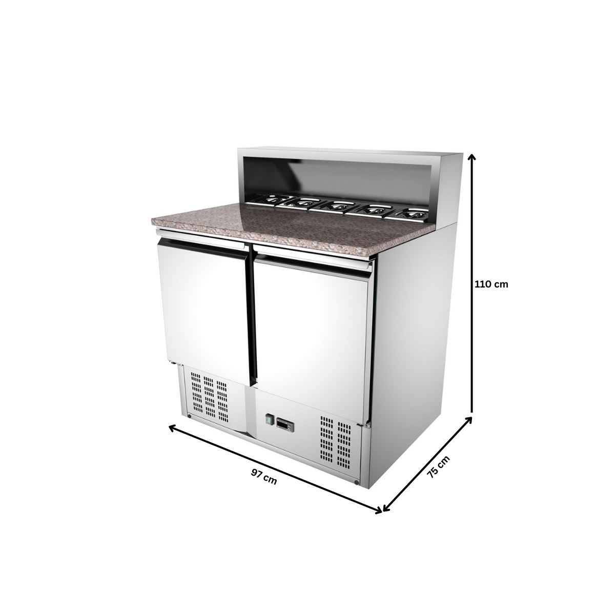 Masa rece preparare pizza, profesionala, inox, 2 usi si 5 cuve, 240 lt, 90*70*107 cm - 6