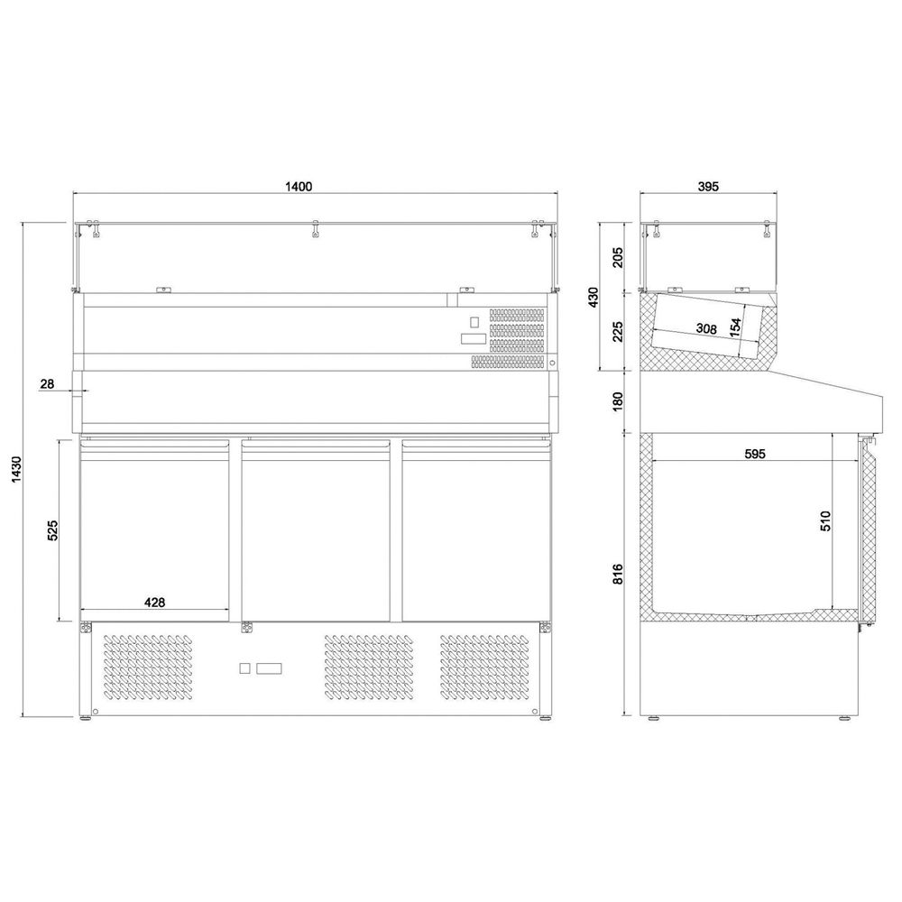 Masa rece preparare pizza, profesionala, vitrina ingrediente, inox, 3 usi, 368 lt, 140*70*102 cm - 4