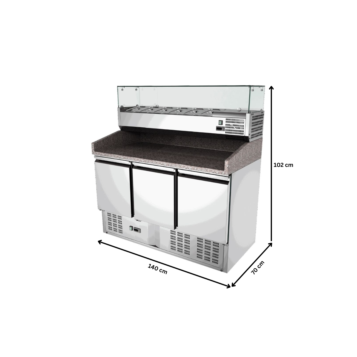 Masa rece preparare pizza, profesionala, vitrina ingrediente, inox, 3 usi, 368 lt, 140*70*102 cm - 6