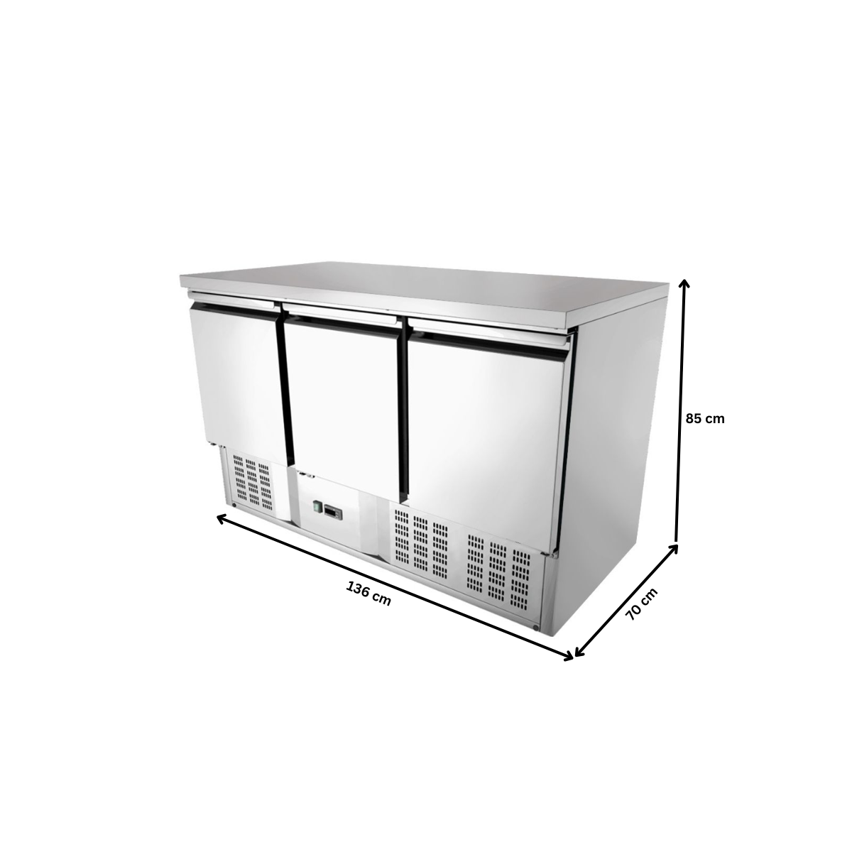 Masa rece, profesionala, inox, 3 usi, 368 lt, 136*70*85 cm - 5