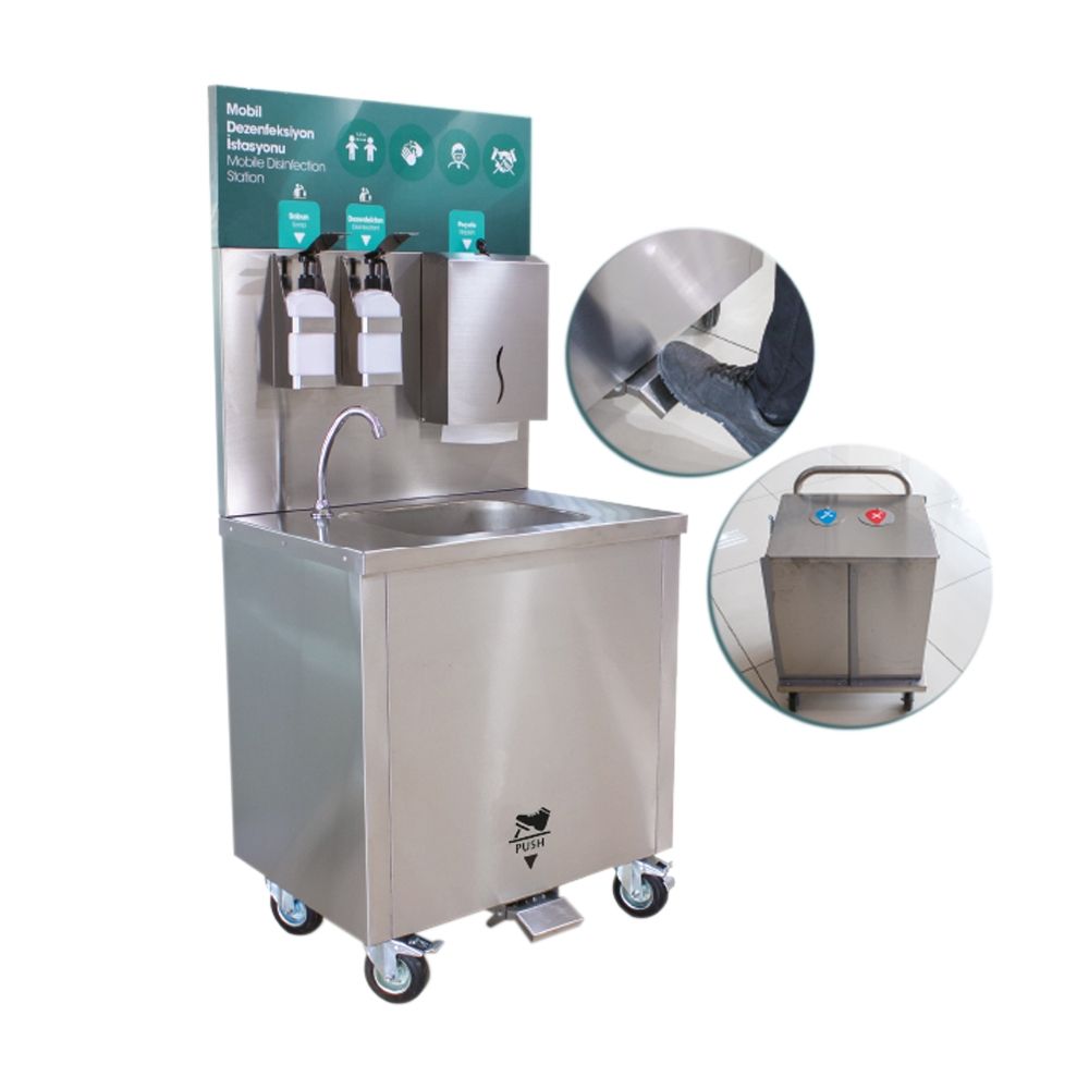 Statie mobila de spalare a mainilor, inox, cu actionare electrica la pedala, 75*60*87 / 159 cm - 1