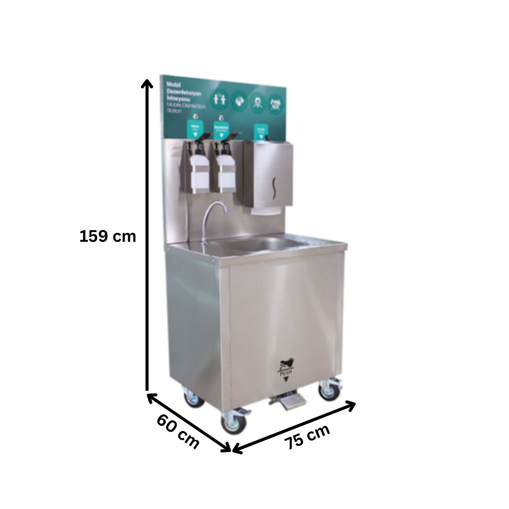 Statie mobila de spalare a mainilor, inox, cu actionare electrica la pedala, 75*60*87 / 159 cm - 2