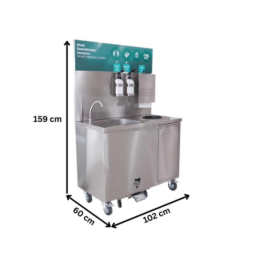 Statie mobila de spalare a mainilor, inox, cu actionare electrica la pedala, cos de gunoi, 102*60*87 / 159 cm - 2
