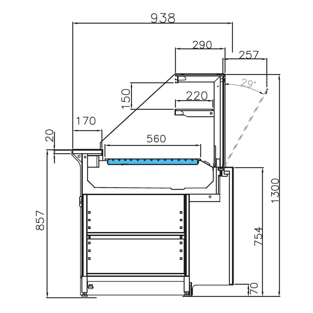 Vitrina frigorifica Jordao, cu racire pe blat, pentru prajituri, geam drept, statica, 1.25 m Kubo - 2