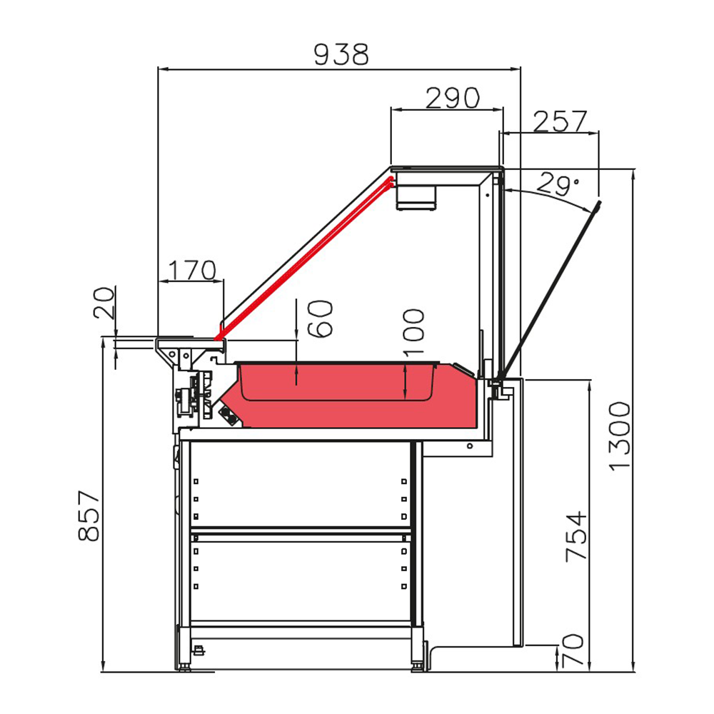 Vitrina calda ventilata Jordao Kubo 1.25 m - 2