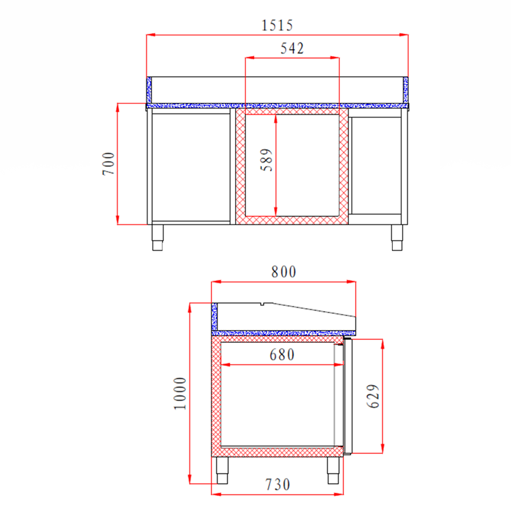 Masa rece preparare pizza, profesionala, inox, 1 usa si 6 sertare, 390 lt, 151*80*100 cm - 7