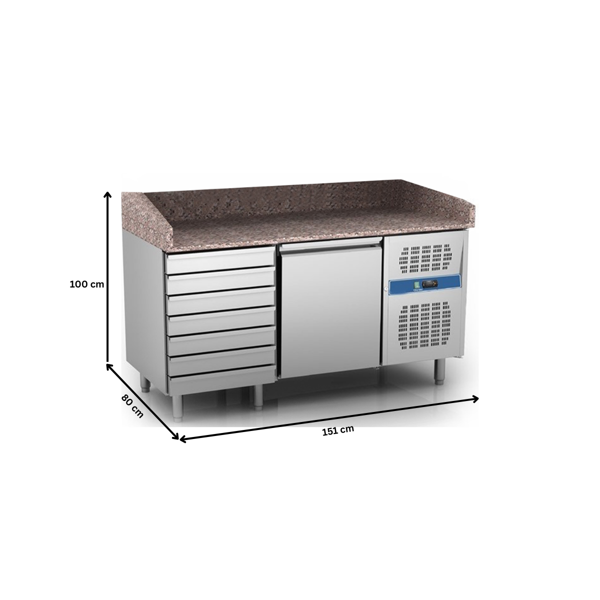 Masa rece preparare pizza, profesionala, inox, 1 usa si 6 sertare, 390 lt, 151*80*100 cm - 10