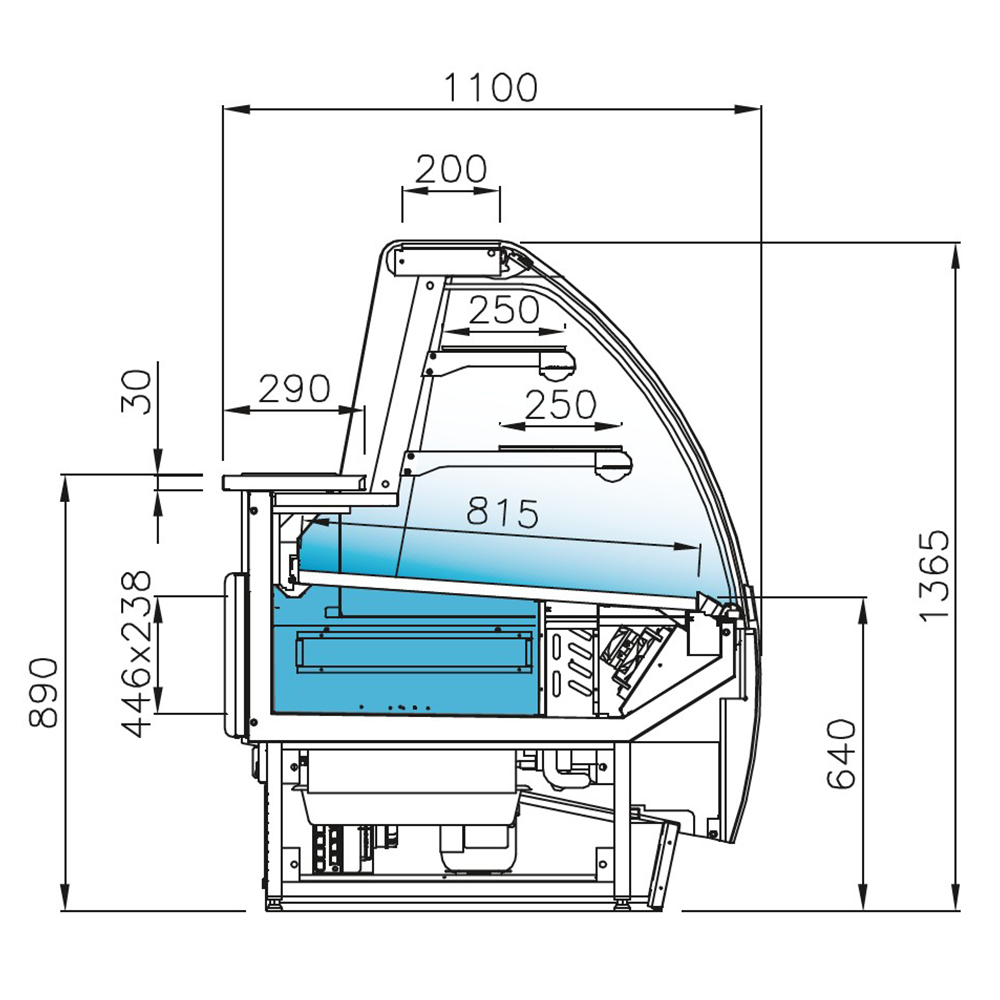 Vitrina frigorifica, Jordao pentru prajituri, cu polite refrigerante Passion, geam curbat, ventilata, 0,7 m - 2