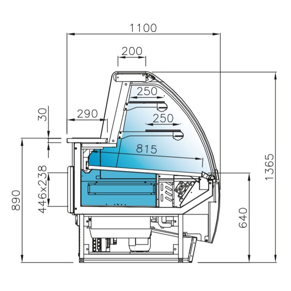 Vitrina frigorifica, pentru prajituri, cu polite refrigerante Jordao Passion, geam curbat, ventilata, 2,5 m - 10
