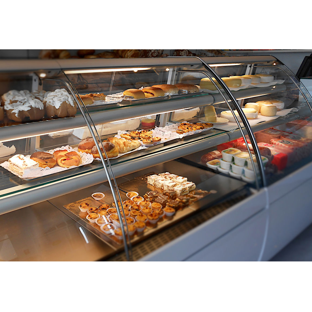 Vitrina frigorifica Jordao, pentru prajituri, cu polite refrigerante Passion, geam curbat, ventilata, 2,9 m - 9