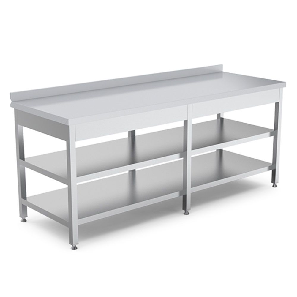 Masa de lucru inox cu polita intermediara si inferioara 220*60*85 - 0