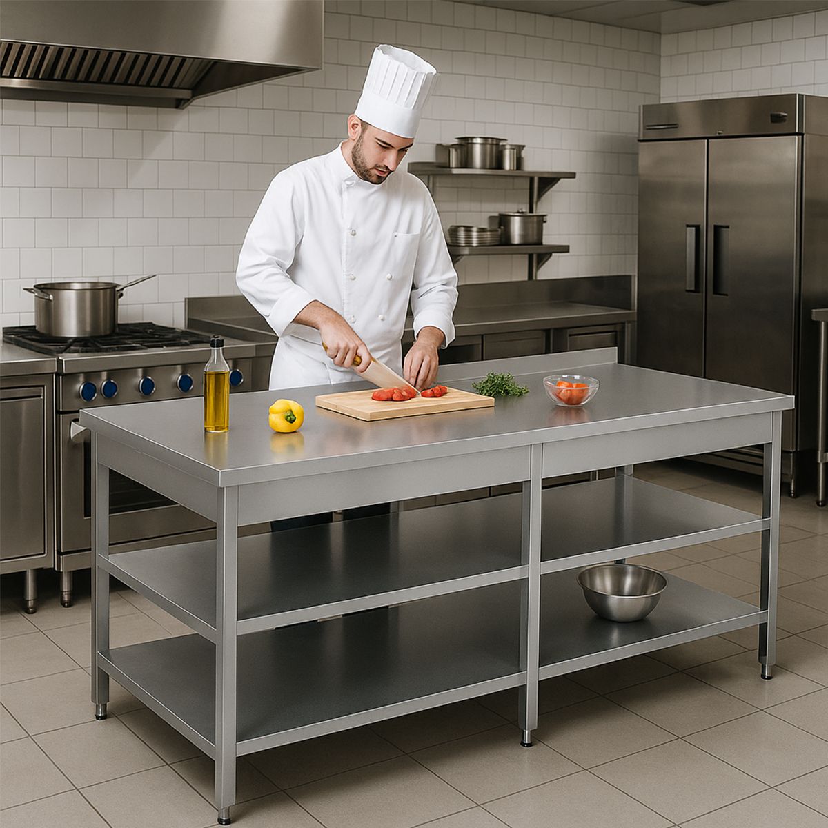 Masa de lucru inox cu polita intermediara si inferioara 240*70*85 - 6