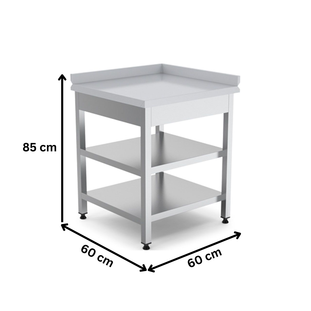 Masa inox de lucru coltar rebord stanga cu polita intermediara si inferioara 60*60*85 - 2