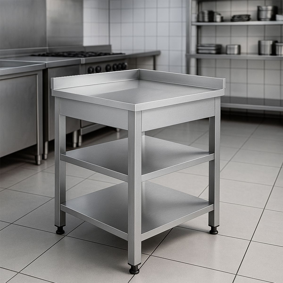 Masa de lucru inox coltar rebord dreapta cu polita intermediara si inferioara 60*60*85 - 2