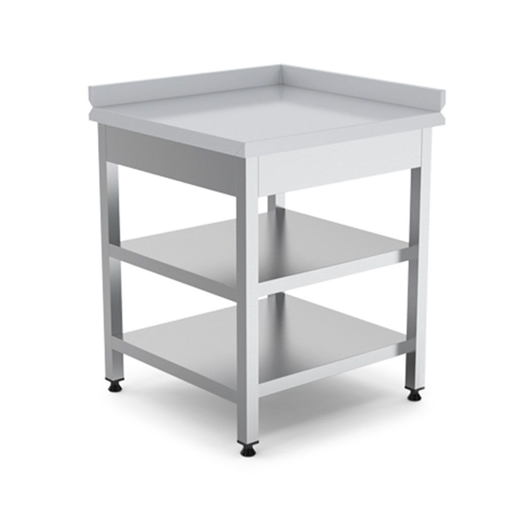 Masa de lucru inox coltar rebord dreapta cu polita intermediara si inferioara 70*70*85 - 0