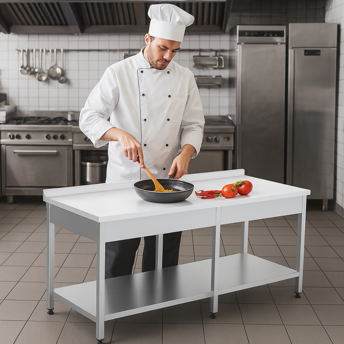 Masa de lucru inox cu blat din polietilena si polita inferioara 220*60*85 - 6