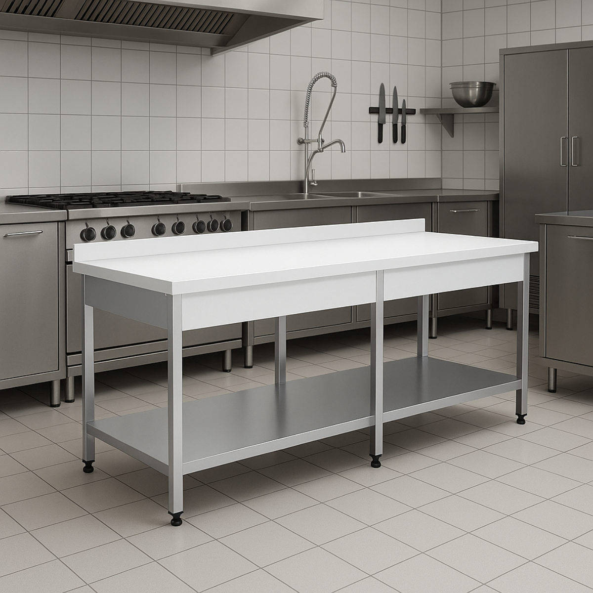 Masa de lucru inox cu blat din polietilena si polita inferioara 220*70*85 - 4